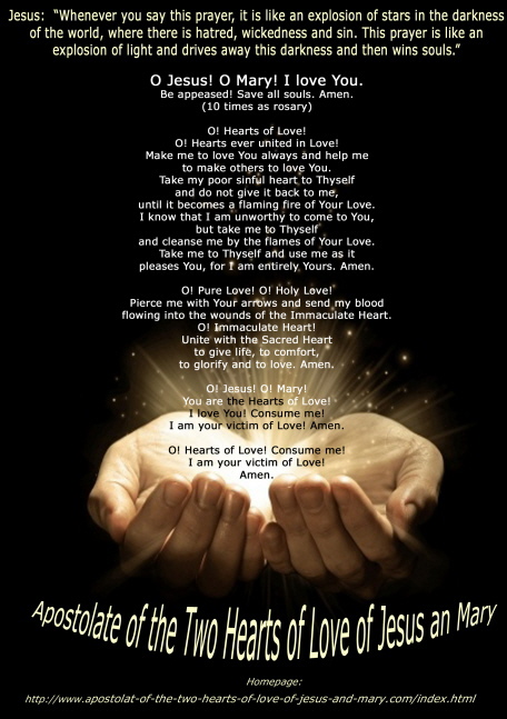 The prayer of the Two Hearts a present from God given to a little boy